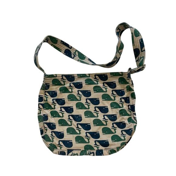 Bungalow 360 Canvas Crossbody/Shoulder/Hobo Beach Bag Blue Green Whale Print - Picture 3 of 13